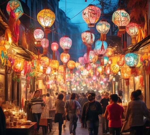 元宵灯火盛宴，花灯璀璨映繁华,灯火辉煌，花灯璀璨——元宵节的热闹景象,智慧,第1张